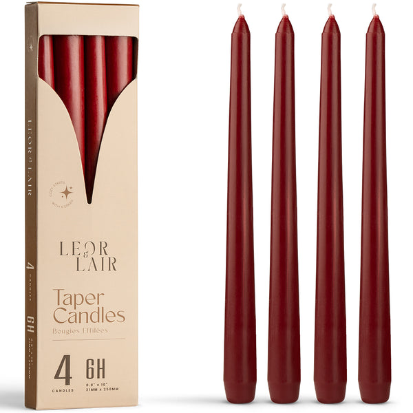 Dark Red Taper Candles - 10 inch