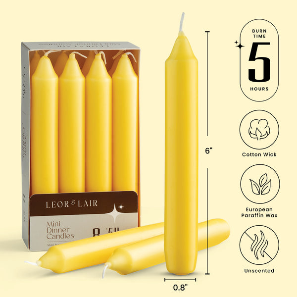 6 Inch Taper Candles - Yellow
