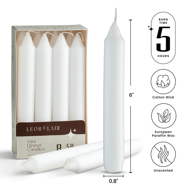 6 Inch Taper Candles - White