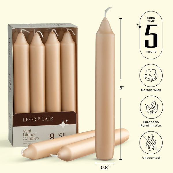 6 Inch Taper Candles - Beige