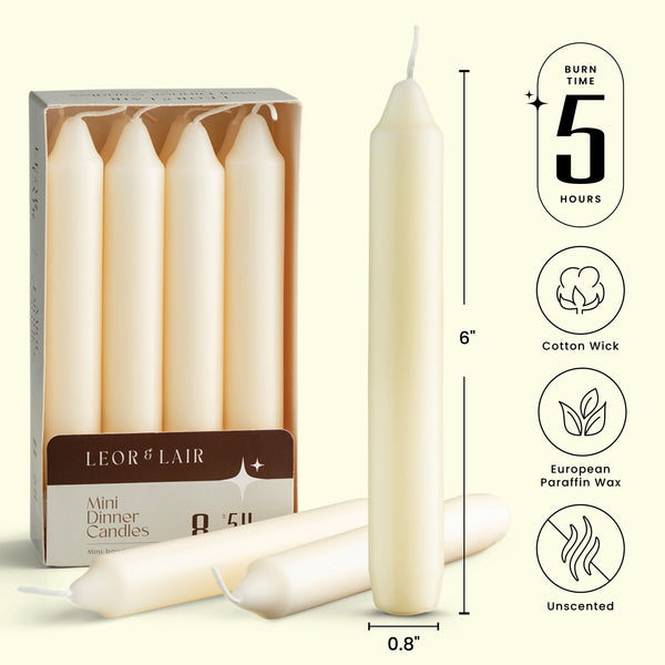 6 Inch Taper Candles - Ivory