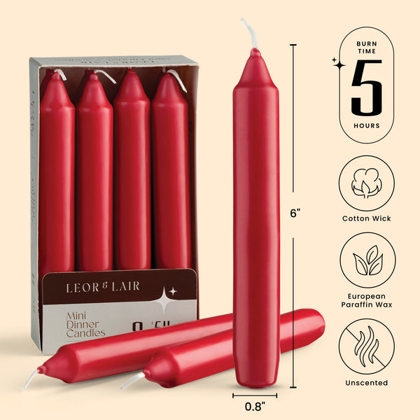 6 Inch Taper Candles - Red