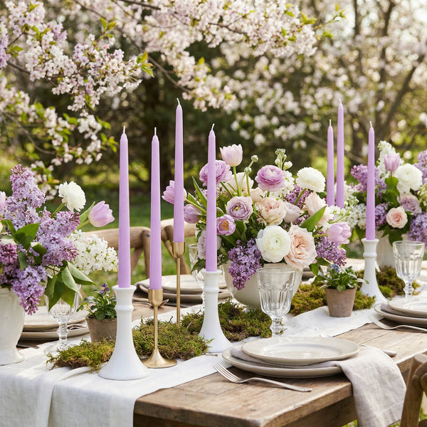 light purple tapered candles